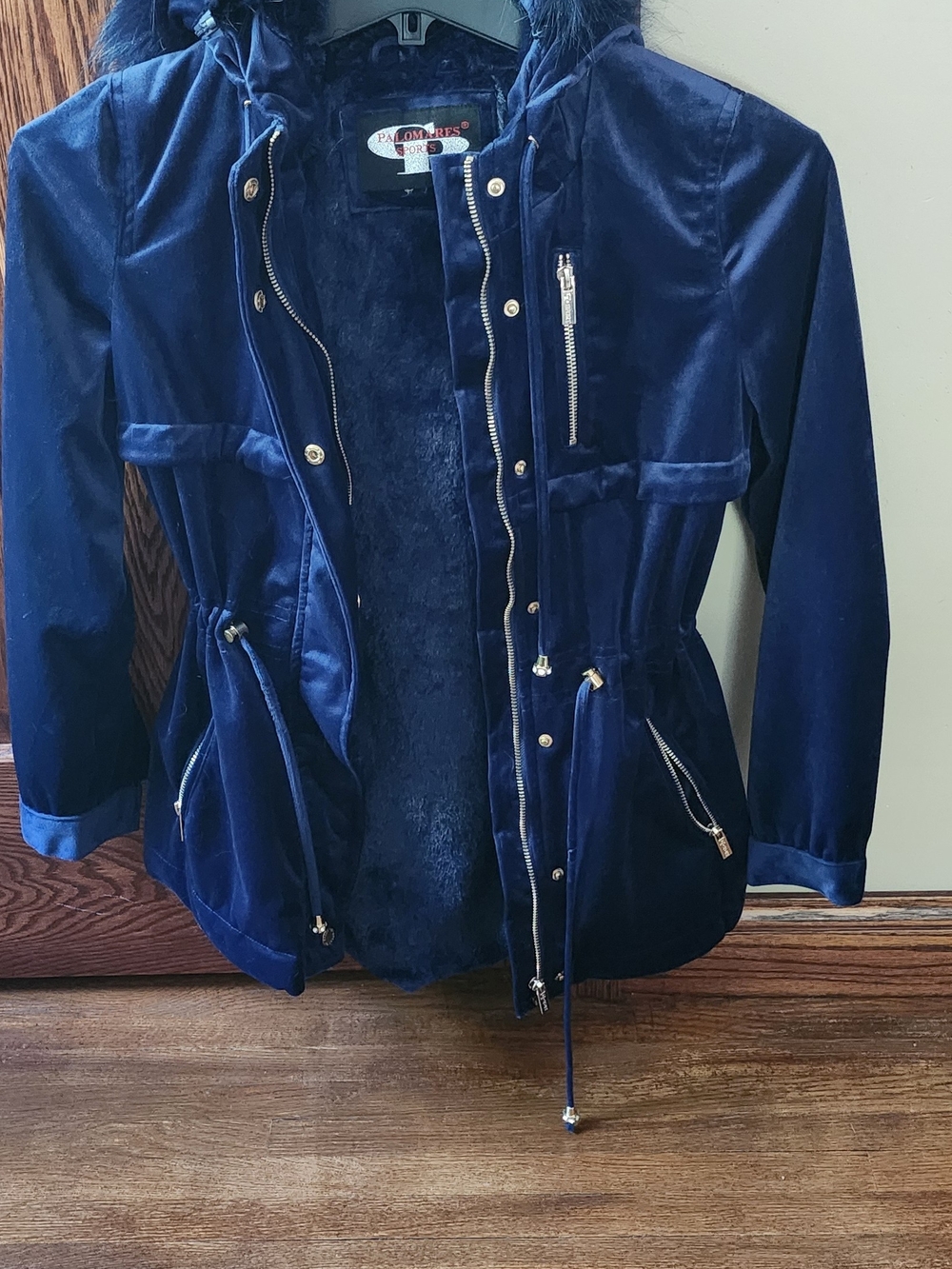 Navy Velvet Hooded Parka Jacket